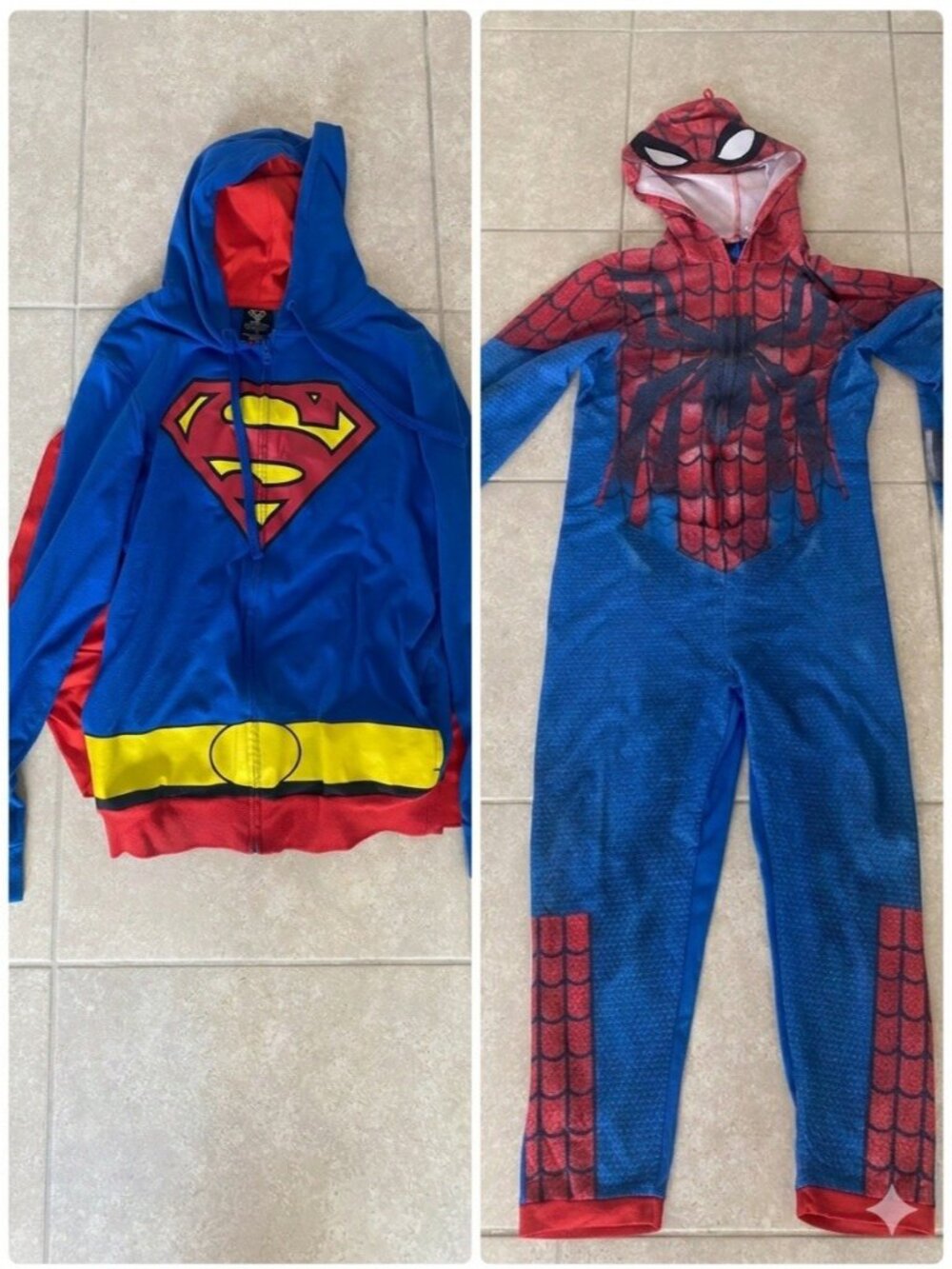 Superhero Lot - Superman Sweatshirt Hoodie W/ Cape & Spider-Man Union Suit SZ S